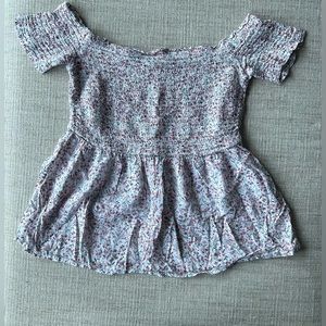 Ribbed and flowy flower blouse